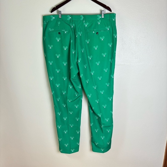 NWT Shinesty Golf Pants Green & White Tennis Racket Print Mens Sz 42 X 35 - Picture 2 of 5